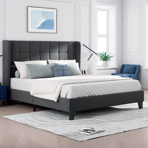 Rootz Double Bed with Headboard - Elegant Bed - Comfortable Bed - Optimal Support - 146L x 208W x 111H cm