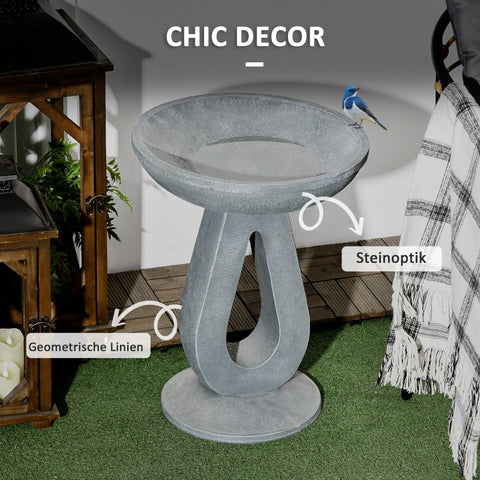 Rootz Bird Bath Water Drinker - Garden Bird Feeder - Outdoor Bird Basin - Elegant Design - Durable Resin - Multi-functional - 40cm x 40cm x 51cm - Gray