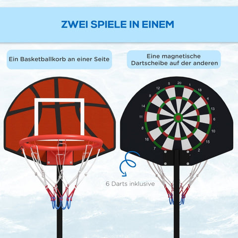 Rootz Basketball Stand - Adjustable Height - Magnetic Dartboard - Dual Functionality - Robust Construction - 38.5cm x 48.5cm Back Panel - Steel & PE