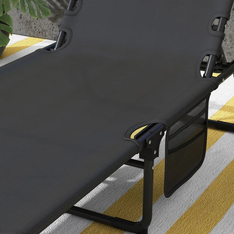 Rootz Sun Lounger - 4-way Adjustable Backrest - Foldable - Magazine Compartment - Pillow - Dark Blue - 70cm x 190cm x 32cm