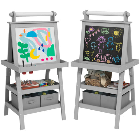 Rootz Children's 3-in-1 Easel - Kid's Art Station - Magnetic White & Chalk Board - Boost Creativity - 59cm x 48cm x 118cm