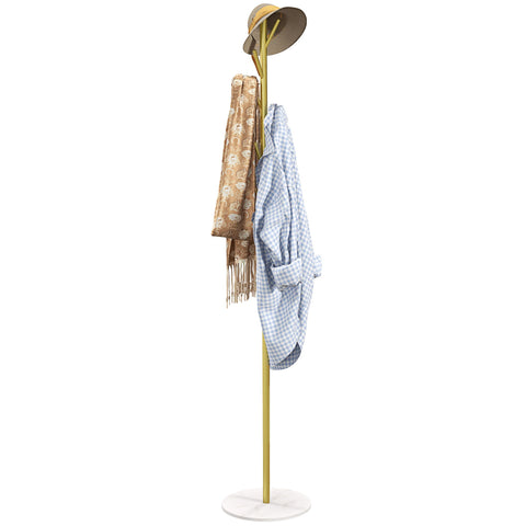 Rootz Wardrobe Stand - Cloakroom Stand - Coat Rack - 8 Hooks - Marble Base for Stability - Ø 32 x 164h cm - Gold & White Elegance