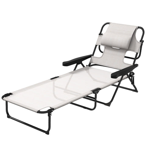 Rootz Foldable Garden Lounger - Sun Lounger - Beach Lounger - Adjustable Comfort - 72cm x 194cm x 89cm Cream