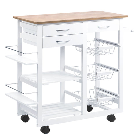 Rootz Kitchen Trolley with Wheels - Serving Trolley - Versatile Cart - Spacious Storage - 92W x 37D x 82H cm - White, Brown