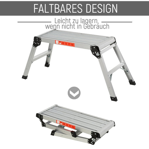 Rootz Opvouwbare opstapbank - Aluminium werkplatform - Draagbare opstapkruk - Hoog draagvermogen - Lichtgewicht - Veiligheidsvoorzieningen - 109 cm x 40 cm x 50 cm