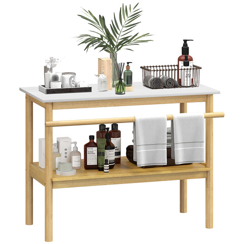 Rootz Bathroom Shelf Storage - Bamboo Shelves - Towel Rod - Easy Cleaning - 100cm x 48cm x 75cm