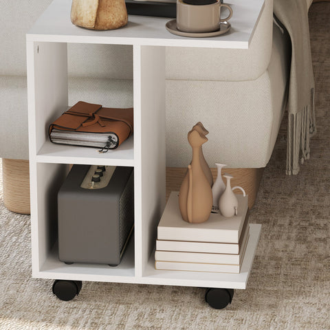Rootz C Shape Side Table - Coffee Table - Corner Desk - Mobile Flexibility - E1 Chipboard - 45 x 35 x 58cm - White