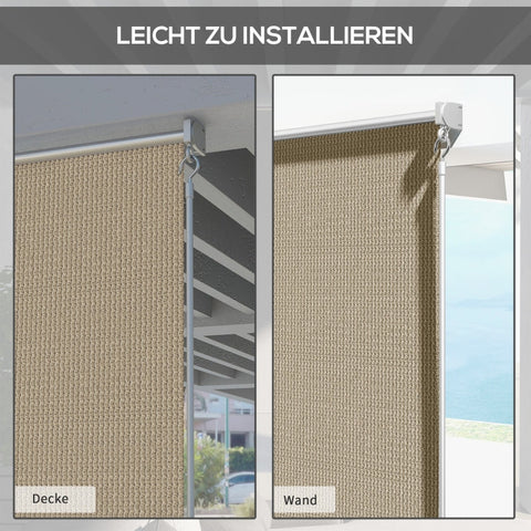 Rootz Outdoor Roller Blind - Sunshade - Privacy Screen - Hand Crank Operation - 120cm x 185cm - Beige - HDPE Fabric - Aluminum Frame