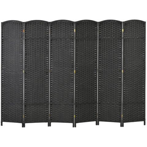 Rootz 6-Part Room Separator - Foldable Privacy Screen - Black Partition - Durable Polypropylene - 240cm x 1.6cm x 170cm