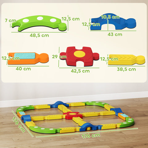 Rootz Kids Balance Beam - Interactive Frame - Non-Slip Bar - Enhances Coordination - 176cm x 176cm x 10.5cm