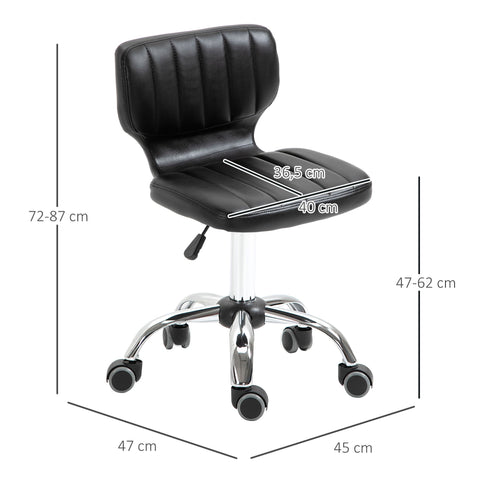 Rootz Swivel Rolling Stool - Ergonomic Work Seat - Height Adjustable Chair - 47-62 cm - Padded PU Leather - 45L x 47W x 72-87H cm