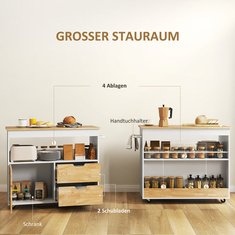 Rootz Rollable Kitchen Trolley - Mobile Kitchen Island - Kitchen Cart - Ample Storage & Easy Mobility - 107cm x 50cm x 85cm