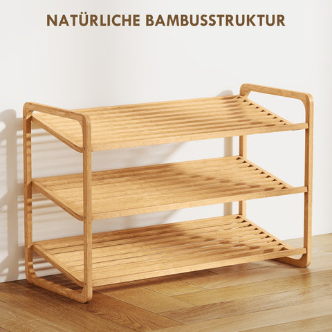 Rootz Bamboo Shelf - Shoe Shelf - Corridor Rack - 30kg Capacity - Brown Finish - 76cm x 33cm x 50.8cm