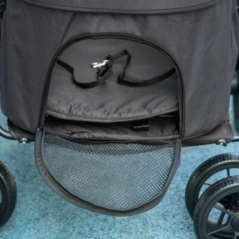 Rootz Dog Buggy - 2 Safety Leashes - Dog Cart - Foldable - Removable Basket - Rain Cover - Oxford Cloth - Steel - Dark Gray - 81L x 68W x 98.5H cm