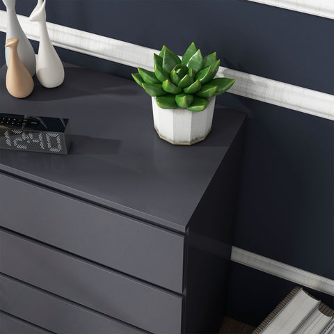 Rootz Chest of Drawers - Dresser - 5 Drawer Cabinet - Large Storage Space - 53cm x 33cm x 100cm - Modern High-Gloss Finish