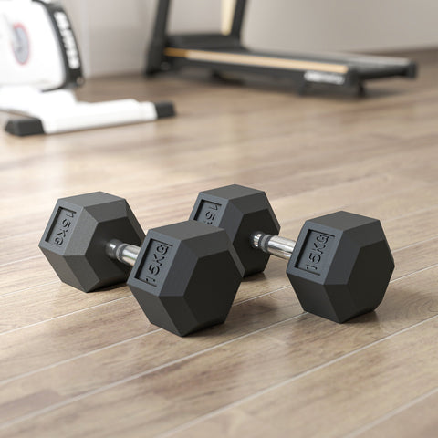 Rootz Cast Iron Dumbbells for Men and Women - Weights - Strength Training - Knuckling Handle - Floor Safe - 2 x 15kg - 33.6cm Length