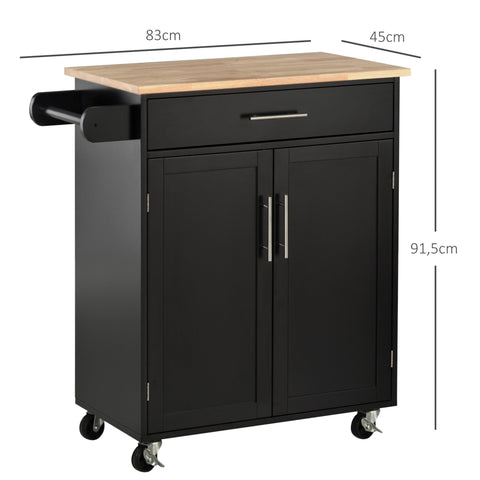 Rootz Kitchen Trolley on Wheels - Serving Cart - Mobile Kitchen Island - Ample Storage - 83W x 45D x 91.5H cm Black-Brown