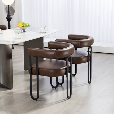 Rootz Set of 2 PU Leather Dining Chairs - Round Back - Modern Stylish - Luxurious Comfort - 60cm x 47cm x 72cm
