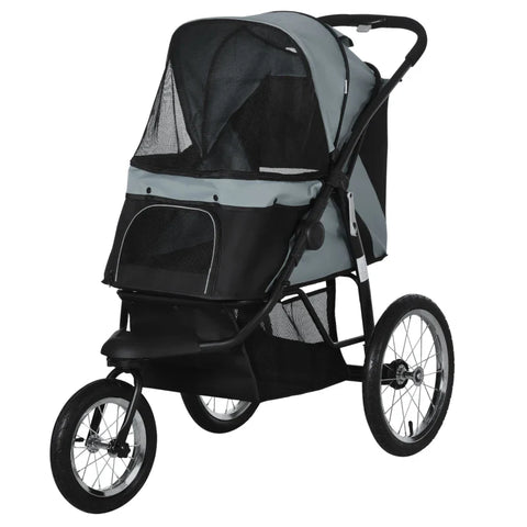 Rootz Folding Dog Stroller - Pet Stroller - Sun Shade - Mesh Window - Storage Basket - Gray - 111 x 58 x 107 cm
