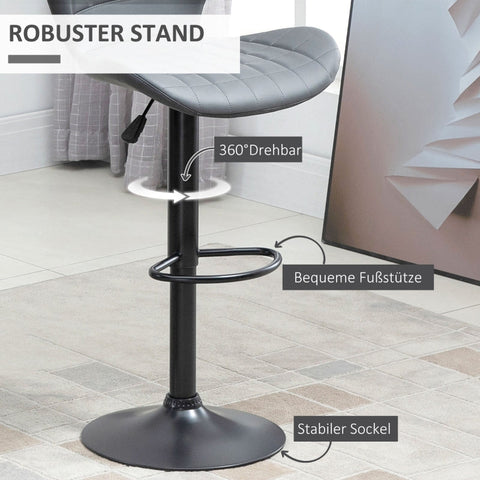 Rootz Faux Leather Bar Stools Set - Adjustable Height Stools - Rotating Seats - Steel Frame - Gray - 47cm x 51.5cm x 89-109cm