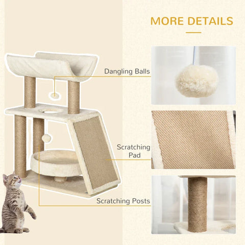Rootz Cat Scratching Post - Including Toys - Cat Bed - Chipboard - Plush - Sisal - Light brown - 60 Cm X 30 Cm X 76 Cm