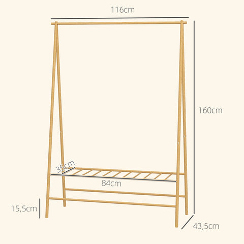 Rootz Freestanding Bamboo Coat Rack - Clothes Organizer - Storage Solution - A-Frame Design - 116cm x 43.5cm x 160cm