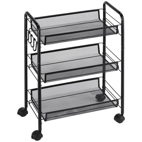 Rootz 3-Tier Trolley with Baskets - Rolling Cart - Storage Cart - Compact Storage - 45 x 26.5 x 63 cm - Smooth Mobility