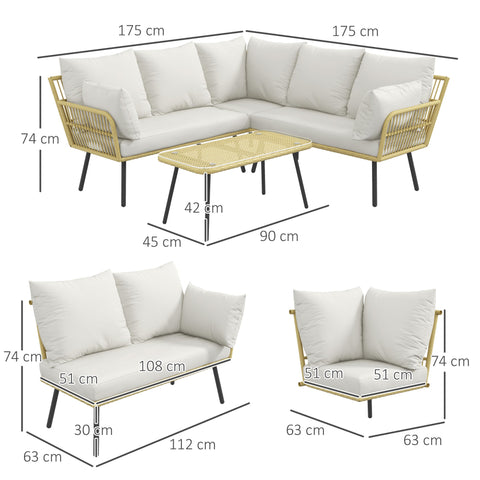 Rootz Complete Corner Garden Lounge 5-Seater - Patio Set - Outdoor Furniture - Weatherproof - Sofas 112x63x74cm, Table 90x45x42cm