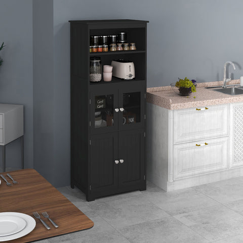 Rootz Kitchen Cabinet Buffet - Kitchen Showcase - Storage Furniture - Modern Elegance - 60b x 30t x 162h cm Black