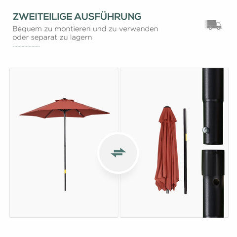 Rootz Parasol Umbrella - Beach Screen - Balcony Shade - Quick Open - Ø1.96 x 2.04m - Red