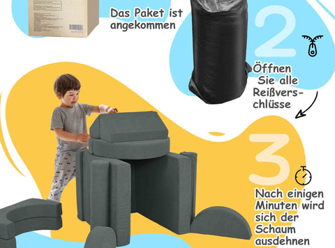 Rootz 14 Piece Soft Building Blocks Set - Children's Play Sofa - Toddler Motor Skills Aid - 140cm x 102cm x 46cm - Safe & Elastic Fun!