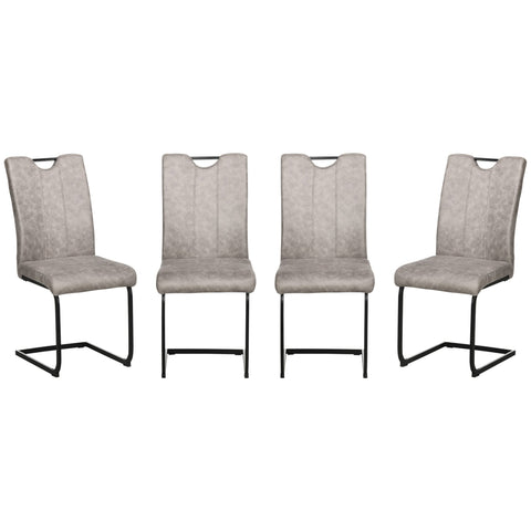 Rootz Set of 4 Dining Chairs - Kitchen Chairs - Upholstered Seats - Microfiber Comfort - 43x58.5x96.5 cm - Grey, Black Steel Sleigh Legs