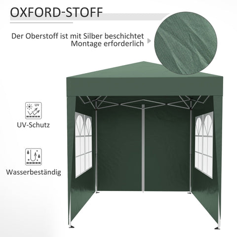 Rootz 2x2m Folding Gazebo - Pavilion - Beer Tent - Quick Setup - UV Protection - High Stability - 2L x 2W x 2.4H m - Steel & Oxford Fabric