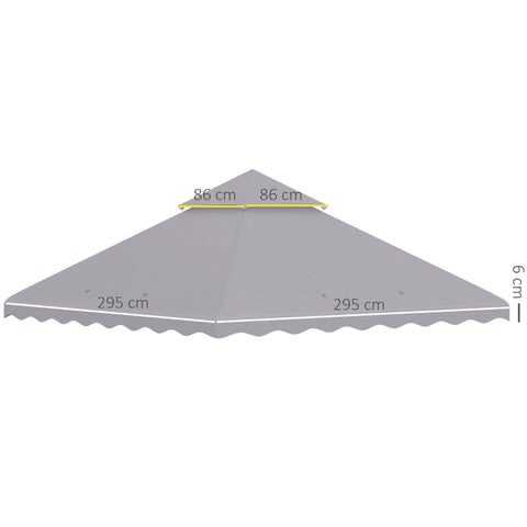 Rootz Gazebo Replacement Roof - Ventilation Canopy - Water Drainage - Holes Polyester - Light Gray - 295L x 295W cm
