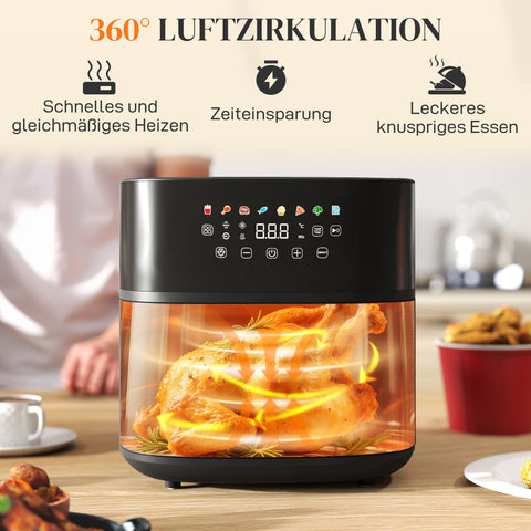 Rootz Hot Air Fryer - Convection Cooker - Oil-Less Fryer - 8 Time-Saving Programs - LED Screen, 8 Liters, Black - 32.5cm x 41cm x 32cm