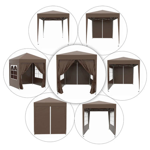 Rootz Folding Pavilion - Beer Tent - 4 Removable Side Walls - 2 Windows - Metal Frame - Brown - 2 x 2m