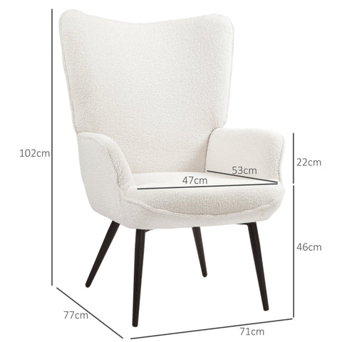 Rootz Wingback Accent Chair - Reading Nook Chair - Lounge Chair - Faux Lamb Fabric - High-Density Foam - 71cm x 77cm x 102cm