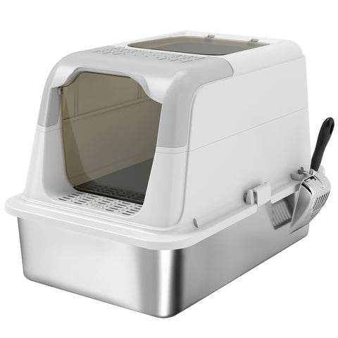 Rootz Kackenklo - Cat Litter Box - Closed Cat Toilet with Lid - Odor-Resistant - 60.4L x 40.4W x 41.8H cm - Stainless Steel