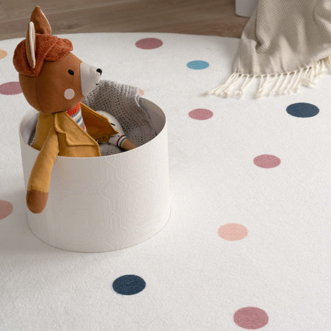 Round Kids Rug – Short Pile – Playful Rainbow Motif – Soft & Durable Polyester