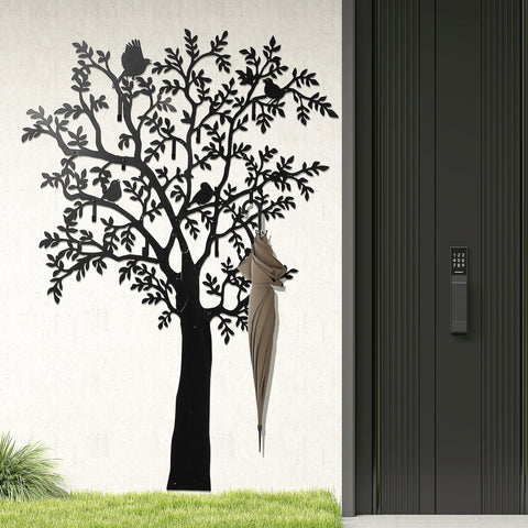 Rootz Wall-Mounted Wardrobe Hook - Coat Rack - Tree Design Hook - Space-saving - 120cm x 5cm x 175cm - Black