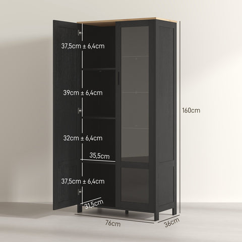 Rootz Kitchen Buffet Display Cabinet - Modern Storage Cabinet - Height-Adjustable Shelves - 76x36x160cm