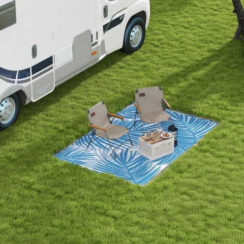 Rootz Outdoor Carpet - Waterproof - Leaf Pattern - 310g/m² Plastic - Non-woven Fabric - Blue-cream - 182x274cm