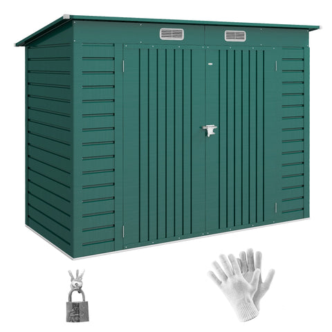 Rootz Steel Garden Tool Shed - Storage Shed - Equipment House - Secure Storage - 249b x 121t x 166/183h cm