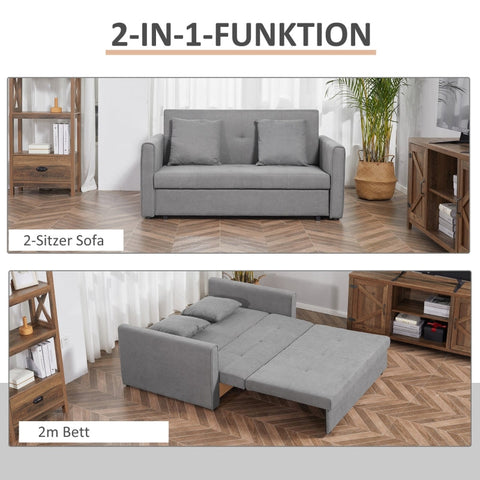 Rootz 2 Seater Sofa Bed with Hidden Storage - Sleeper Sofa - Convertible Couch - Comfort, Style, Functionality - 152W x 101D x 81H cm - Polycotton Gray