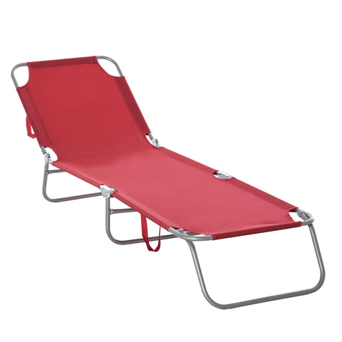Rootz Sun Lounger - Foldable Recliner - Garden Chaise - Adjustable Comfort - 180cm x 55cm x 24cm - Red