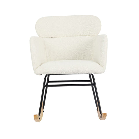 Rootz Elegant White Rocking Chair Set - Glider Chair - Lounge Chair - Ultimate Comfort - 61L x 72.5W x 82H cm - Footstool 52L x 41W x 40H cm