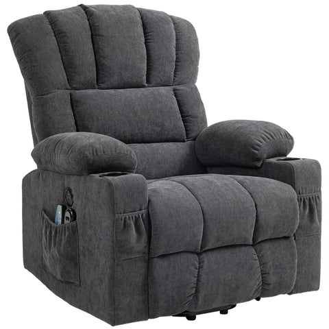 Rootz Electric Power Lift Stand Up Chair - Recliner - Cinema Chair - Massage & Heat - 93W x 91D x 110H cm - USB Ports & Cup Holders - Grey