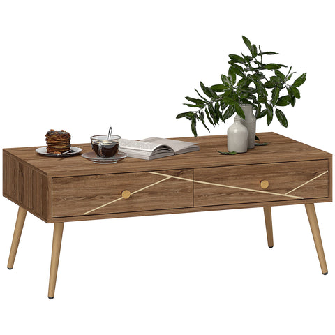 Rootz Coffee Table - Rectangular Living Room Table - Spacious Table Top - 2 Drawers - Modern Luxury - 100 x 50 x 41 cm