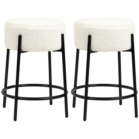 Rootz Set of 2 Bar Stools - Counter Stools - Kitchen Stools - Steel Footrests - Loop Wool Cover - 43x43x62cm