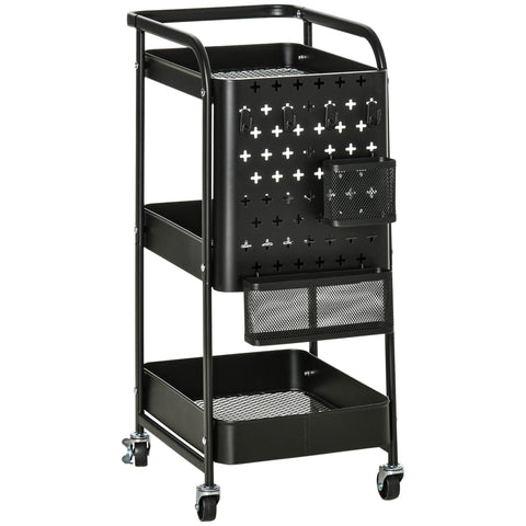 Rootz 3 Tier Metal Serving Trolley - Kitchen Cart - Utility Trolley - 2 Cutlery Racks - 51.5L x 32W x 75.6H cm - Black